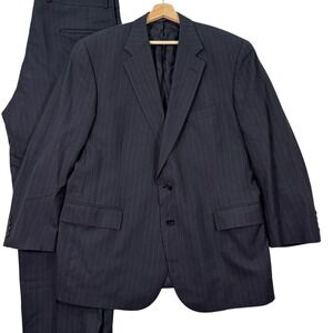 Vintage‎ Corbin 2 Piece Suit Mens 44R Pants 38x28 Navy Pinstripe Notch Lapel GUC